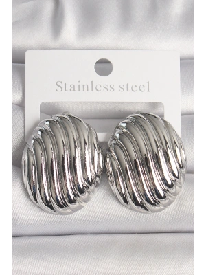 Pirinç Gümüş Renk İşlemeli Oval Model Kadın Küpe