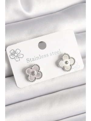 Pirinç Gümüş Renk İşlemeli Yonca Model Kadın Küpe