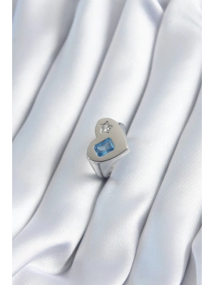 Pirinç Gümüş Renk Kalp Model Yıldız Zirkon Taş Detay Kadın Yüzük