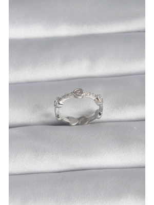 Pirinç Gümüş Renk Kalp Model Zirkon Taş Detay Kadın Yüzük