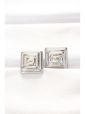 Pirinç Gümüş Renk Kare Form Küpe