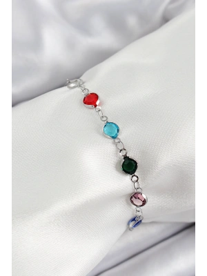 Pirinç Gümüş Renk Karışık Renk Zirkon Taşlı Kadın Bileklik