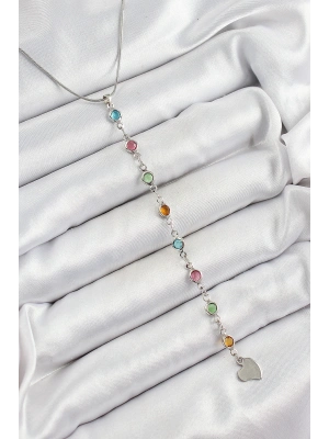 Pirinç Gümüş Renk Karışık Renk Zirkon Taşlı Y Kadın Kolye