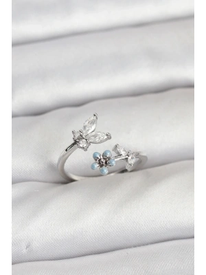 Pirinç Gümüş Renk Kelebek Model Kadın Yüzük