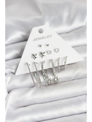 Pirinç Gümüş Renk Küpe Seti 6lı