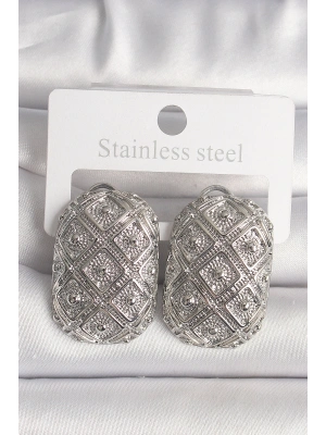 Pirinç Gümüş Renk Motif İşlemeli Kadın Küpe