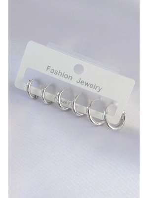 Pirinç Gümüş Renk Oval Küpe Seti