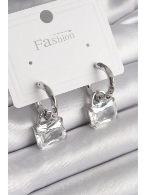 Pirinç Gümüş Renk Sallantı Zirkon Taşlı Çanta Model Kadın Küpe