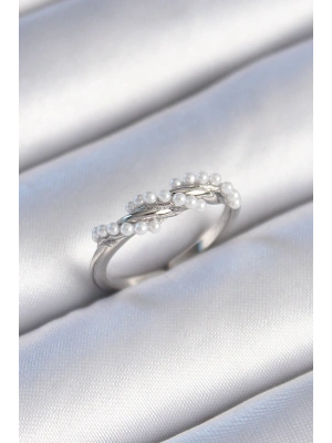 Pirinç Gümüş Renk Sarmal İnci Model Kadın Yüzük