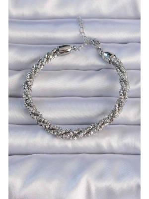 Pirinç Gümüş Renk Sarmal Model Bileklik