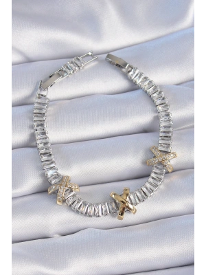 Pirinç Gümüş Renk Taşlı Su Yolu Model VİP Seri Kadın Bileklik