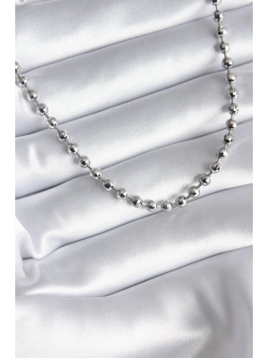 Pirinç Gümüş Renk Topçuk Detay Kadın Kolye