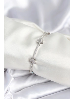 Pirinç Gümüş Renk Yıldız Model Kadın Bileklik