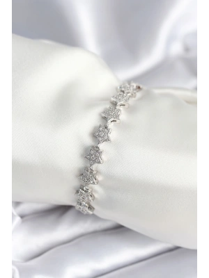 Pirinç Gümüş Renk Yıldız Model Kadın Bileklik