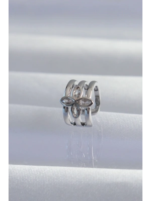 Pirinç Gümüş Renk Yonca Earcuff Küpe