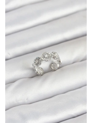 Pirinç Gümüş Renk Yonca Model Kadın Yüzük