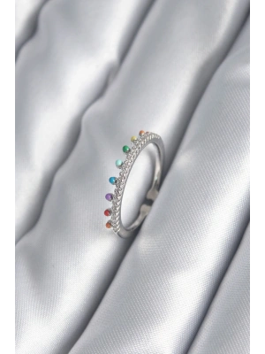 Pirinç Gümüş Renk Zirkon Taş Detay Kadın Yüzük