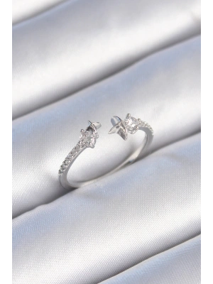 Pirinç Gümüş Renk Zirkon Taş Detay Yıldız Model Kadın Yüzük