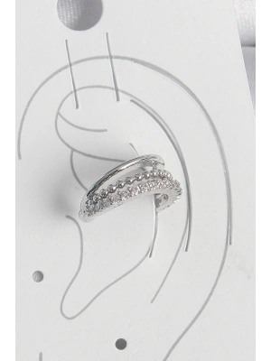 Pirinç Gümüş Renk Zirkon Taşlı 3Lü Sıralı Kadın Kıkırdak Küpe