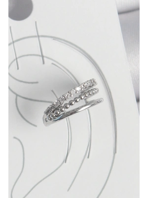 Pirinç Gümüş Renk Zirkon Taşlı 3Lü Sıralı Model Kadın Kıkırdak Küpe