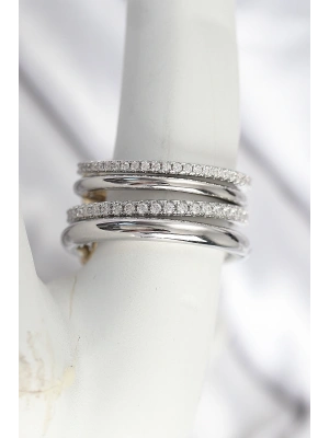 Pirinç Gümüş Renk Zirkon Taşlı 4Lü Kadın Yüzük