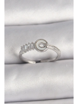 Pirinç Gümüş Renk Zirkon Taşlı Ayarlanabilir Kadın Yüzük