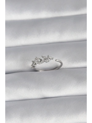 Pirinç Gümüş Renk Zirkon Taşlı Çiçek Model Kadın Yüzük