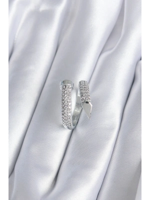 Pirinç Gümüş Renk Zirkon Taşlı Çivi Model Kadın Yüzük