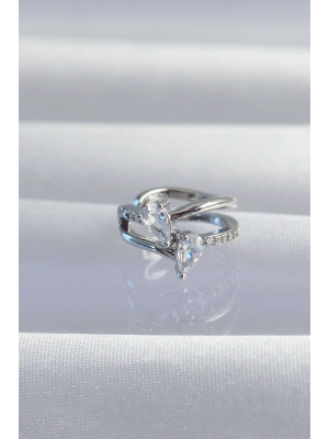 Pirinç Gümüş Renk Zirkon Taşlı Damla Earcuff Küpe