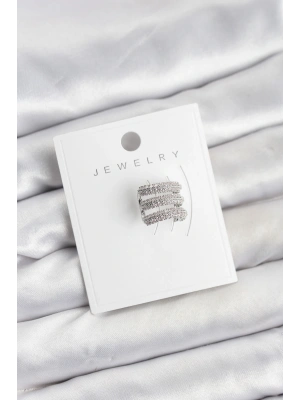 Pirinç Gümüş Renk Zirkon Taşlı Earcuff Kıkırdak Küpe