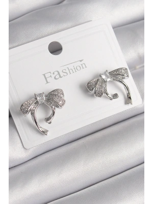 Pirinç Gümüş Renk Zirkon Taşlı Fiyonk Model Kadın Küpe