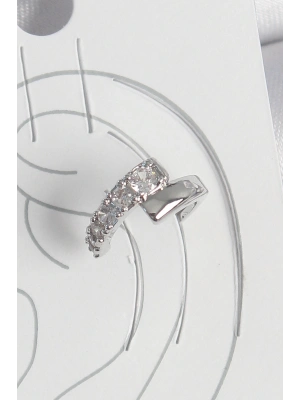 Pirinç Gümüş Renk Zirkon Taşlı Kadın Kıkırdak Küpe