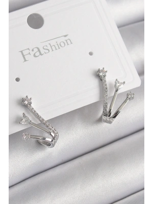 Pirinç Gümüş Renk Zirkon Taşlı Kadın Küpe