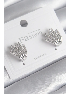 Pirinç Gümüş Renk Zirkon Taşlı Kadın Küpe