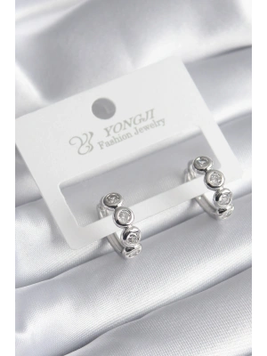 Pirinç Gümüş Renk Zirkon Taşlı Kadın Küpe