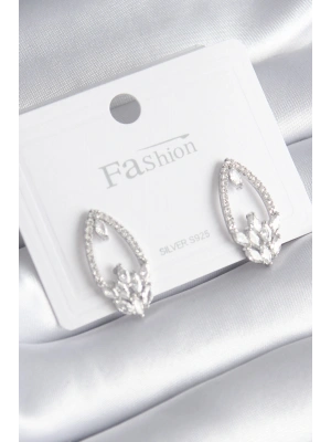 Pirinç Gümüş Renk Zirkon Taşlı Kadın Küpe