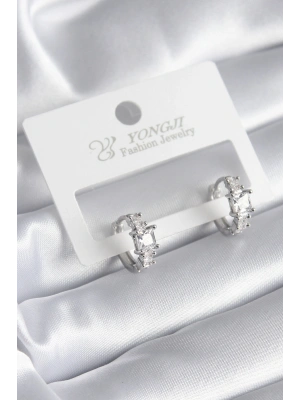 Pirinç Gümüş Renk Zirkon Taşlı Kadın Küpe