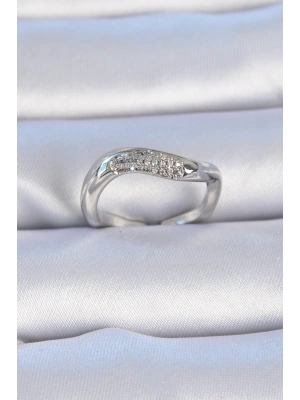 Pirinç Gümüş Renk Zirkon Taşlı Kadın Yüzük