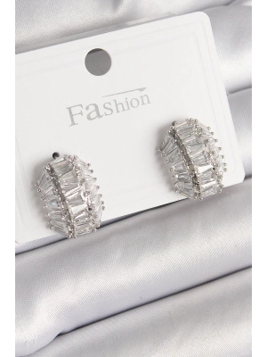 Pirinç Gümüş Renk Zirkon Taşlı Kaplumbağa Kabuğu Model Kadın Küpe