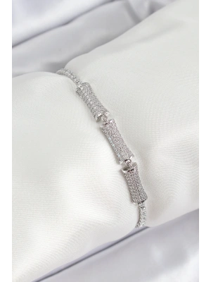 Pirinç Gümüş Renk Zirkon Taşlı Kemik Model Kadın Bileklik