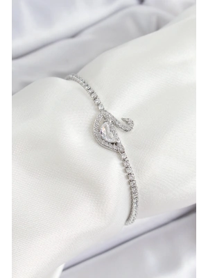 Pirinç Gümüş Renk Zirkon Taşlı Kuğu Model Kadın Bileklik