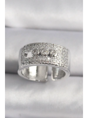 Pirinç Gümüş Renk Zirkon Taşlı Messika Model Kadın Yüzük