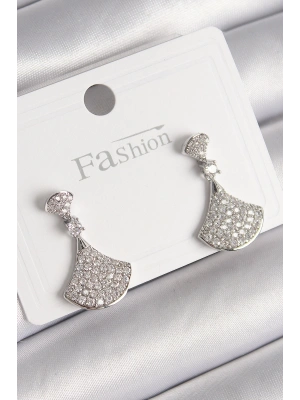 Pirinç Gümüş Renk Zirkon Taşlı Motif Model Kadın Küpe