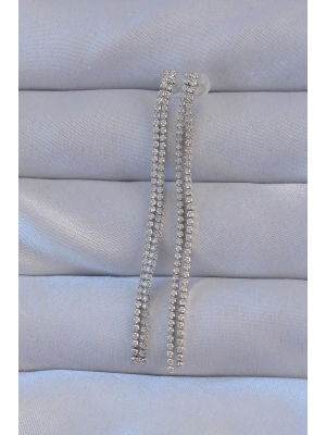 Pirinç Gümüş Renk Zirkon Taşlı Su Yolu Model Küpe