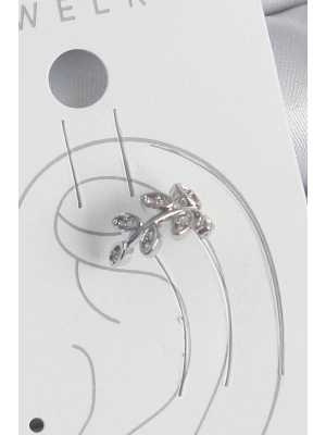 Pirinç Gümüş Renk Zirkon Taşlı Yaprak Model Kıkırdak Kadın Küpe