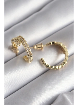 Pirinç Gümüş Renk Zirkon Taşlı Yılan Model Kadın Küpe