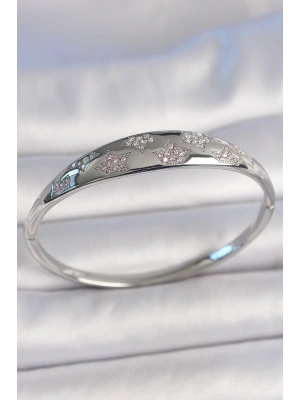 Pirinç Gümüş Renk Zirkon Taşlı Yıldız İşlemeli Kadın Kelepçe