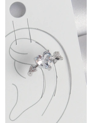 Pirinç Gümüş Renk Zirkon Taşlı Yıldız Model Kadın Kıkırdak Küpe