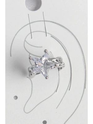 Pirinç Gümüş Renk Zirkon Taşlı Yıldız Model Kadın Kıkırdak Küpe