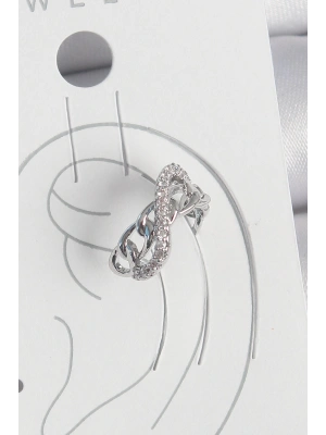 Pirinç Gümüş Renk Zirkon Taşlı Zincir Sonsuzluk Model Kadın Kıkırdak Küpe